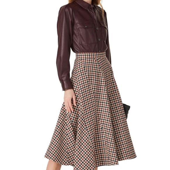 Rebecca Taylor Maroon Faux Vegan Leather Button Down - Picture 1 of 6